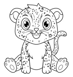 Cute Baby Leopard Cartoon Sitting Line Art