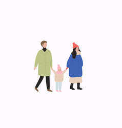 Family With Kid In Warm Clothes Flat Winter