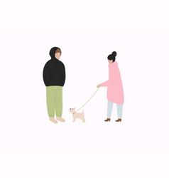 Couple With Dog In Warm Clothes Flat Winter