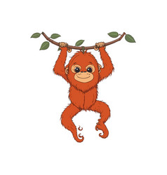 Cute Orangutan Cartoon Hanging On A Tree Branch