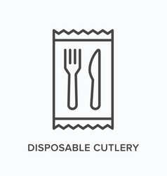 Disposable Cutlery Flat Line Icon Outline