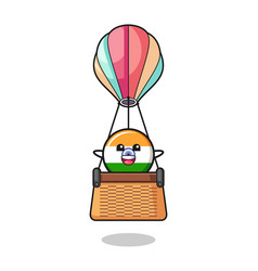 India Flag Mascot Riding A Hot Air Balloon