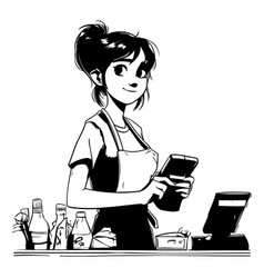 A Young Woman In Apron Using Mobile Phone