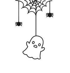 Ghost Hanging On A Spider Web Line Art Doodle