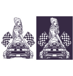 Street Racer Girl Emblem Monochrome