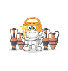 Basket With Greek Clothing Cartoon Mascot