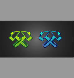 Green And Blue Crossed Hammer Icon Isolated