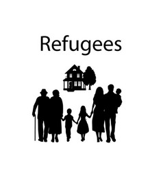 Silhouette Of A Refugee Family Migrates