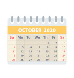 Calendar For October 2020 In Flat Style