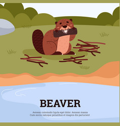 Cute Beaver Eating Tree Trunk Poster With Text