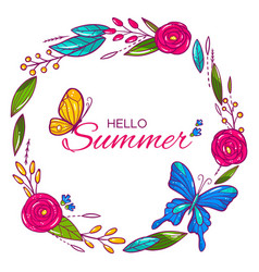 Hello Summer With Flowers And Butterflies