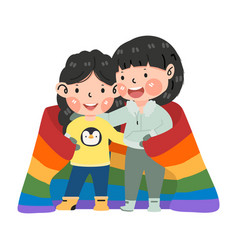 Lesbian Couple With Lgbt Flag