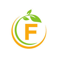 Eco Leaf Logo On Letter F Template