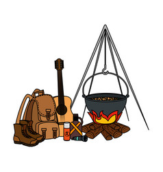 Camping Travel Bag With Woodfire And Equipment