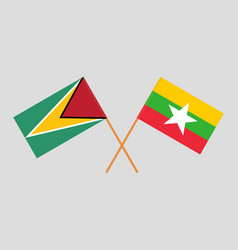 Crossed Flags Of Guyana And Myanmar Official