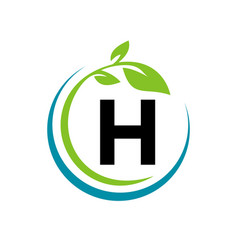 Eco Leaf Logo On Letter H Template