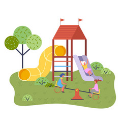 Children Summer Playground With Slide Swings