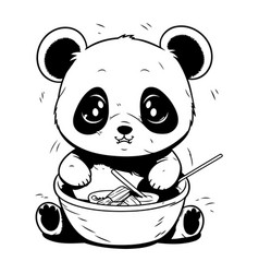 Cute Panda Bear Eating A Bowl Of Rice Black