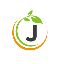 Eco Leaf Logo On Letter J Template