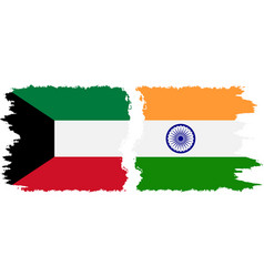 India And Kuwait Grunge Flags Connection