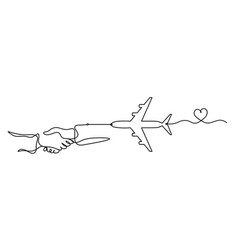 Abstract Handshake With Plane As Line Drawing On