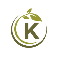 Eco Leaf Logo On Letter K Template