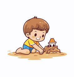 Cute Little Boy Playing With Sand And Building