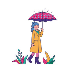 Girl Under Umbrella Walking In Rain Flat