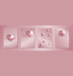 Happy Valentines Day Set Card Pink Glass Hearts