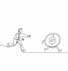 Single One Line Drawing Businessman Run Chasing