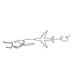 Abstract Handshake With Plane As Line Drawing On