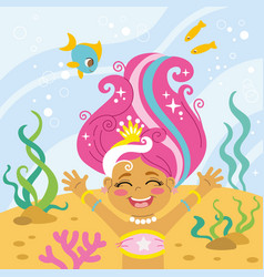 Cute Joyful Mermaid Under The Sea