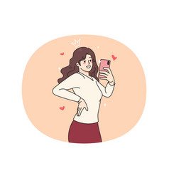 Smiling Girl Blogger Make Selfie On Mobile Phone