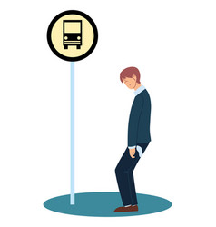 Businessman Cartoon With Headache On Bus Station