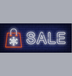 Sale Neon Text And Shopping Bag With Snowflake