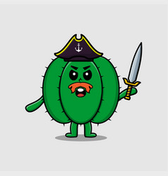 Cartoon Cactus Pirate With Hat And Holding Sword