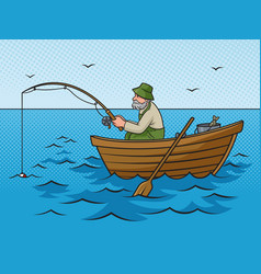 Old Man Fishing From Boat Pinup Pop Art