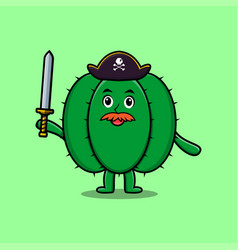 Cartoon Cactus Pirate With Hat And Holding Sword