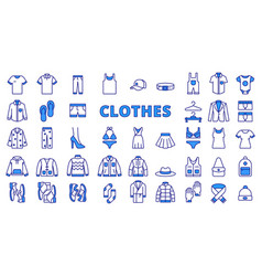 Clothes Icon Set Line Design Blue T-shirt Hoodie