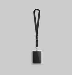 Blank Realistic Id Card Lanyard Mockup With Black