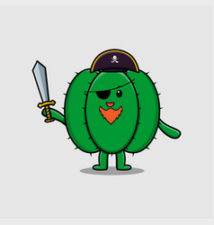 Cartoon Cactus Pirate With Hat And Holding Sword