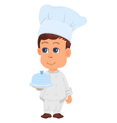 Chef Kid Boy Serving Dish Smiling Cartoon