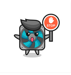 Computer Fan Character Holding A Stop Sign