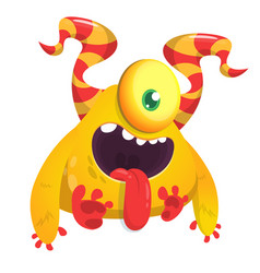 Cute Cartoon Monster With Horns And One Eye