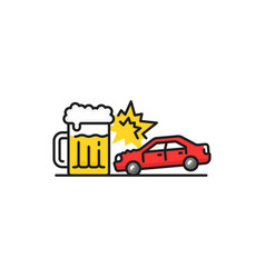 Drunk Driver Isolated Crashed Car Into Beer Glass