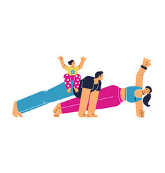 Man Woman And Their Child Doing Plank Exercise