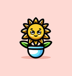 Cute Sunflower Cartoon Mascot Plant Logo Design