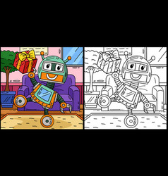 Robot With A Present Coloring Page