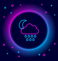 Glowing Neon Line Cloud With Rain And Moon Icon