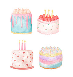 Group Of Colourful Birthday Cakes Watercolour